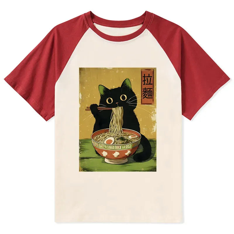 Japanese Cat Raglan T-Shirt for Daily Wear