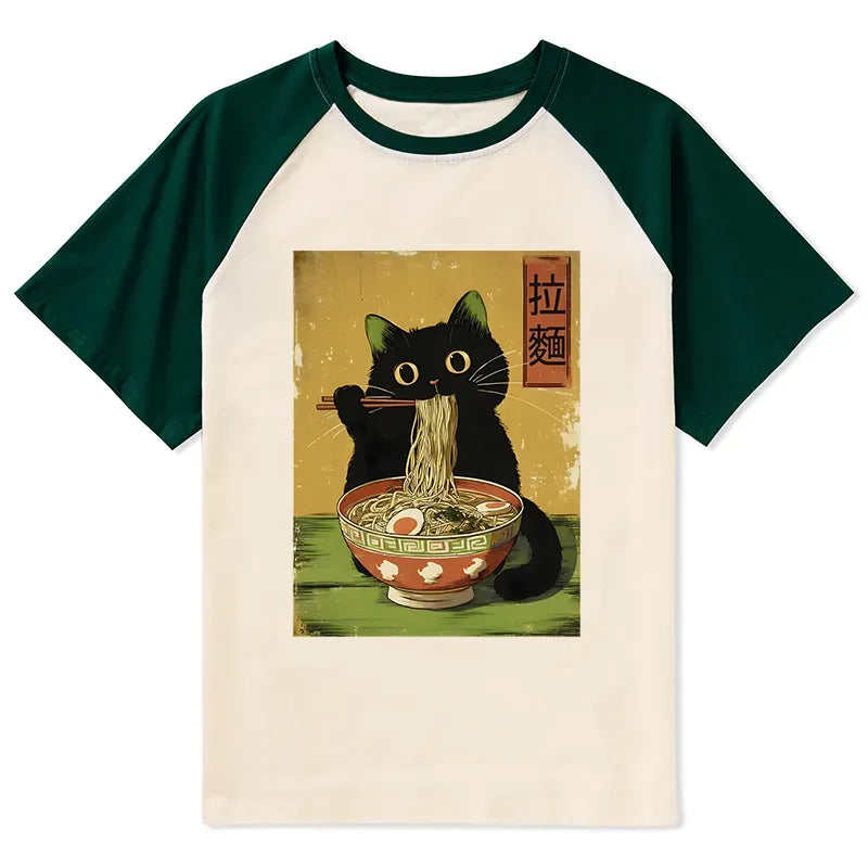 Japanese Cat Raglan T-Shirt for Daily Wear