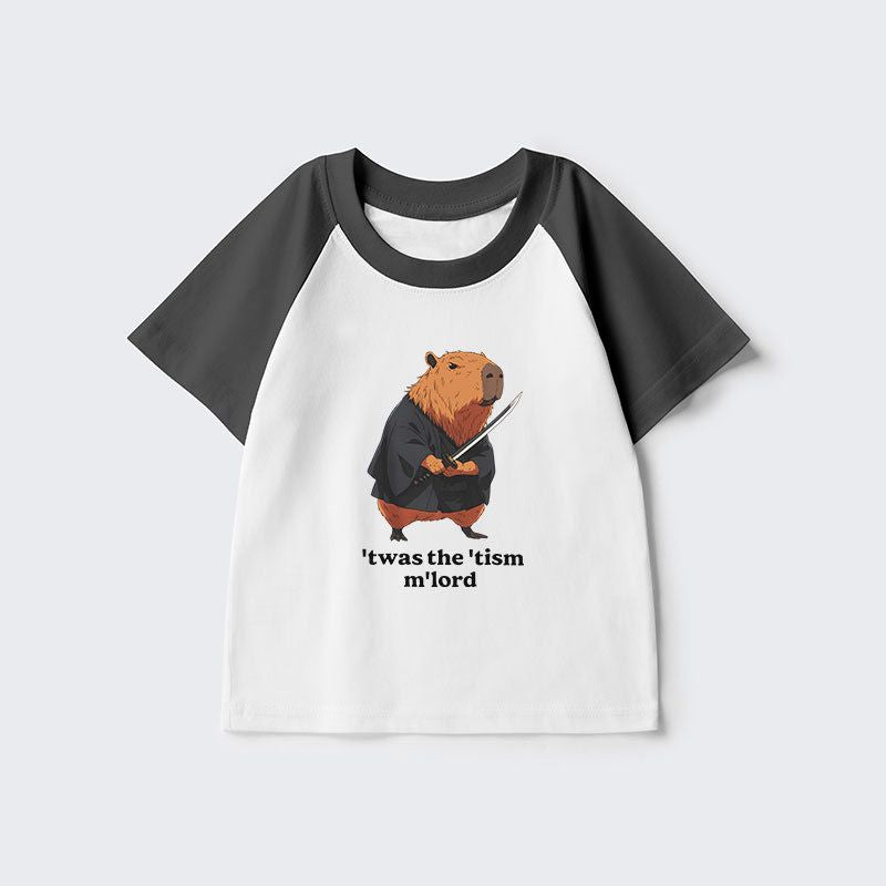 Kyoto-Lion Focused Samurai Capybara Kids Raglan T-shirt