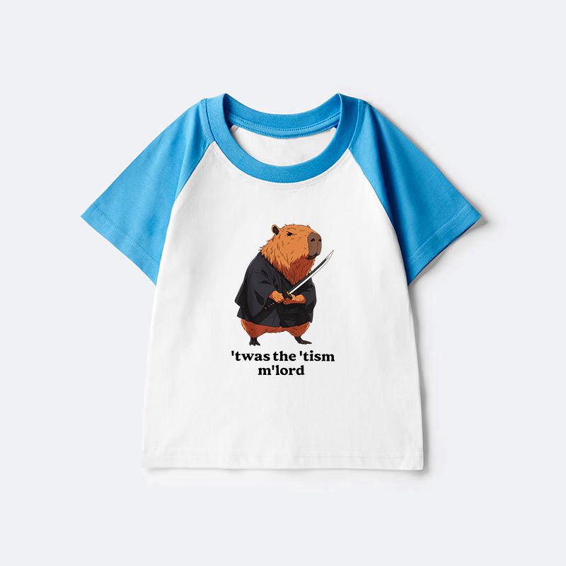 Kyoto-Lion Focused Samurai Capybara Kids Raglan T-shirt