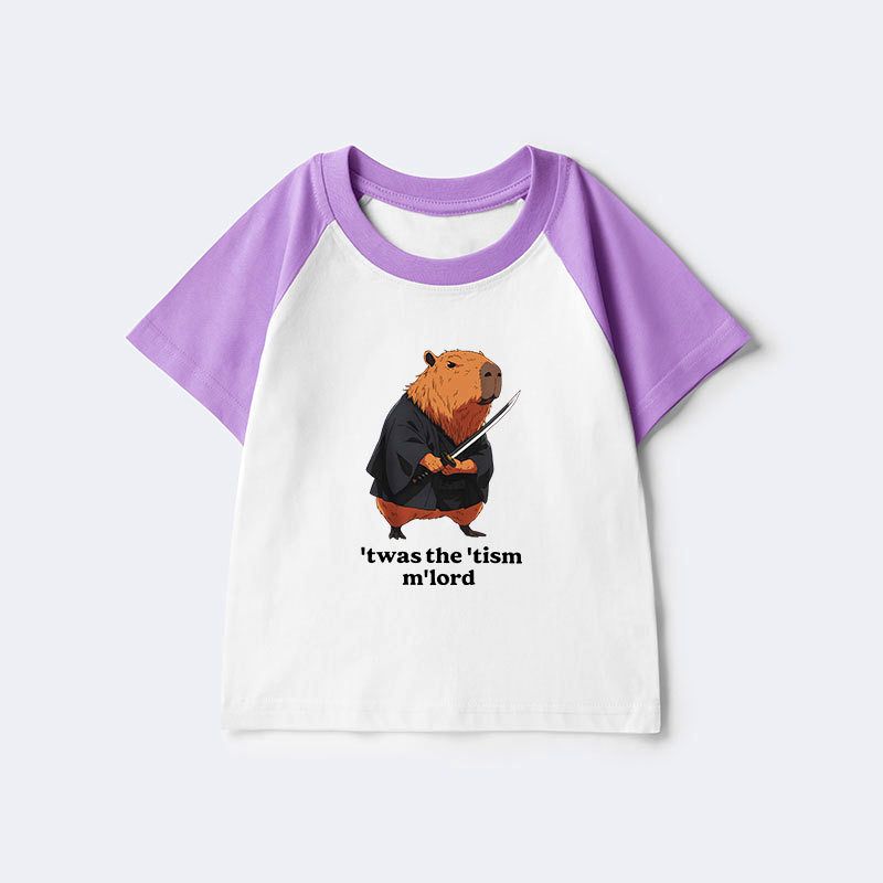 Kyoto-Lion Focused Samurai Capybara Kids Raglan T-shirt