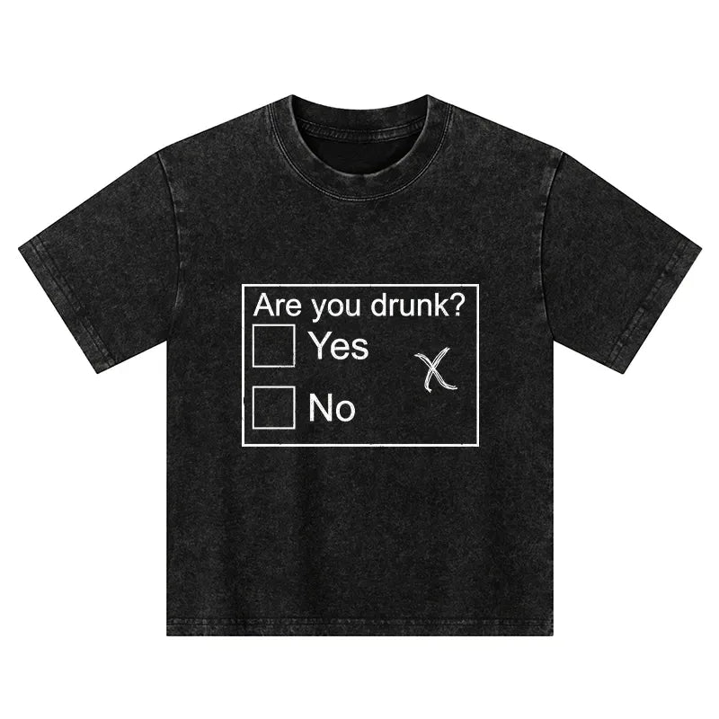 Kyoto-Lion Confused Drunk Checkbox Graphic Kids Washed T-Shirt