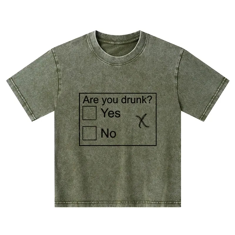 Kyoto-Lion Confused Drunk Checkbox Graphic Kids Washed T-Shirt