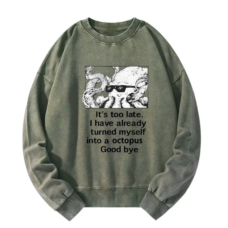 washed unisex sweatshirt with funny octopus design