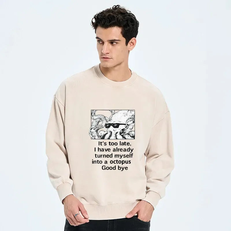 washed unisex sweatshirt with funny octopus design