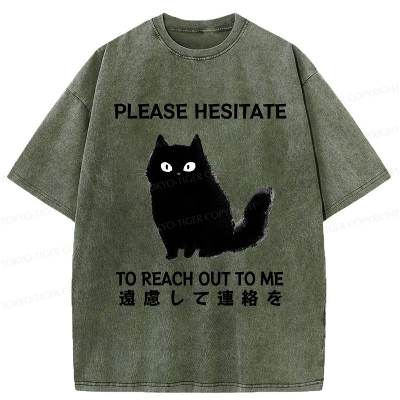 Kyoto-Lion Funny Cat Please Hesitate To Reach Out To Me Washed T-Shirt