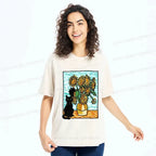 Washed black cat t-shirt for daily wear