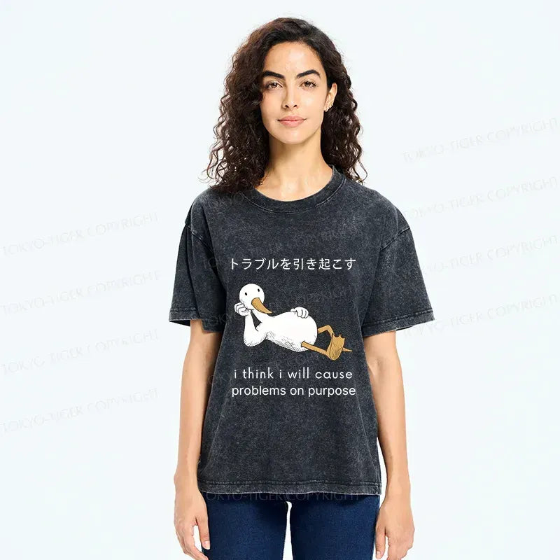 Kyoto-Lion Goose Causing Trouble Washed T-Shirt