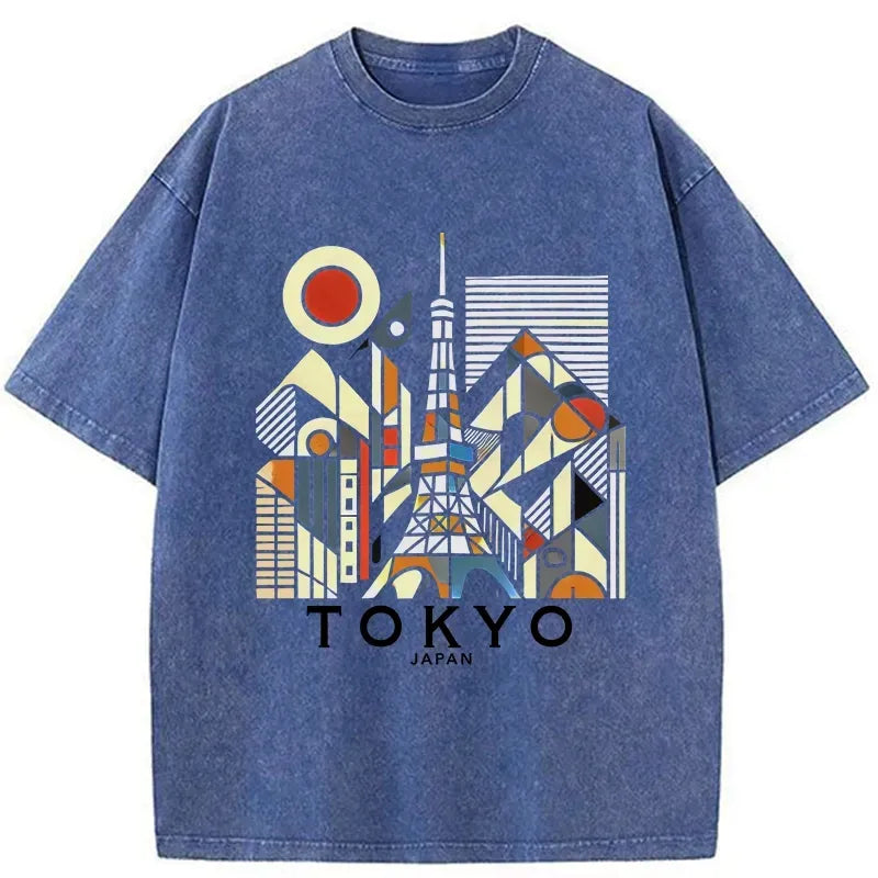 Kyoto Tokyo 3D architecture washed t-shirt