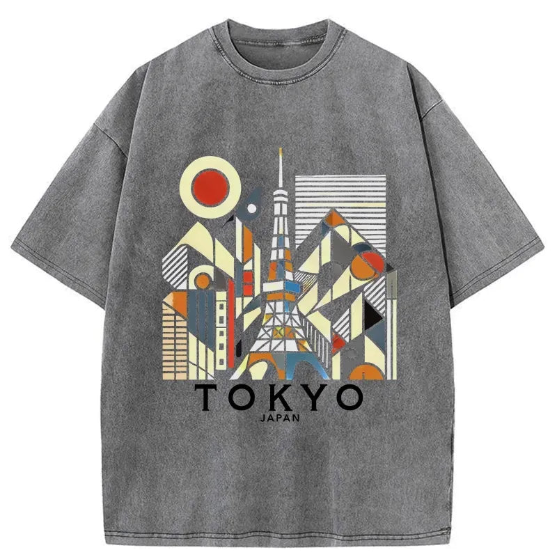 Kyoto-Lion Tokyo 3D Architecture Washed T-Shirt