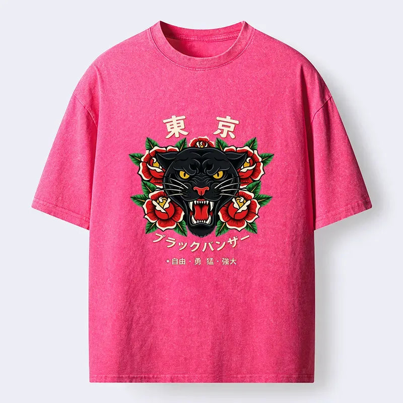 Kyoto-Lion Tokyo Black Panther Washed T-Shirt