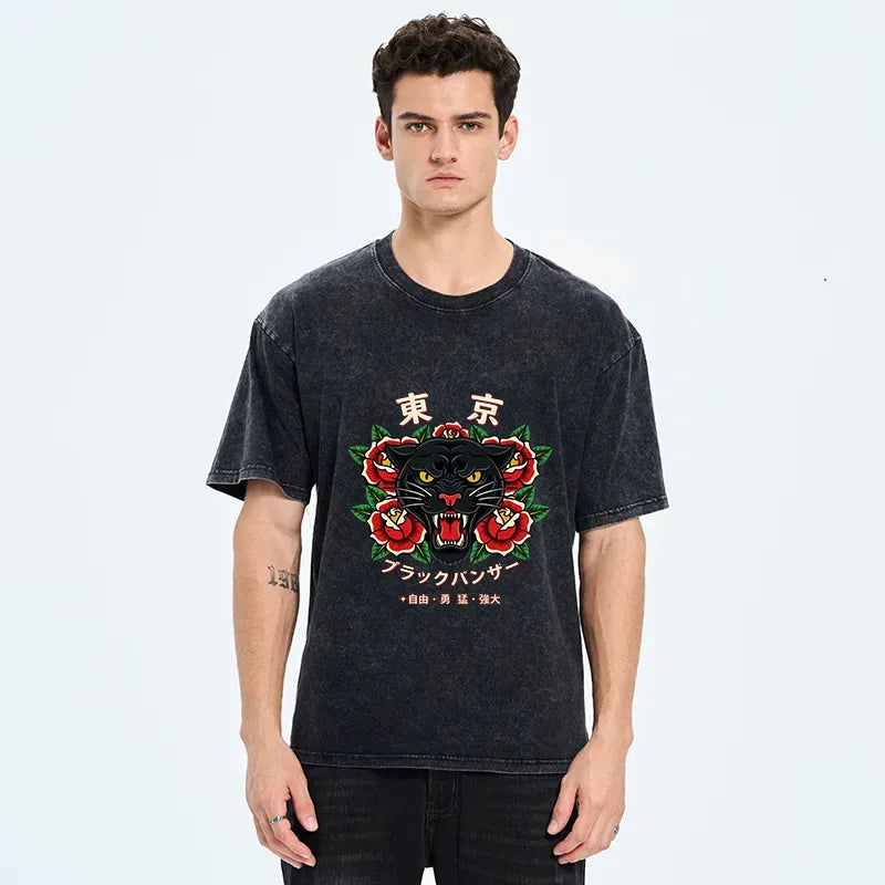 Japanese Black Panther Washed Tee