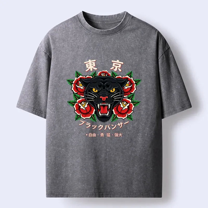 Japanese Black Panther Washed Tee
