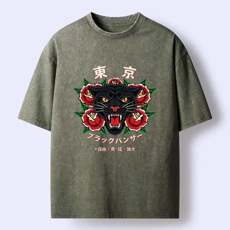 Japanese Black Panther Washed Tee