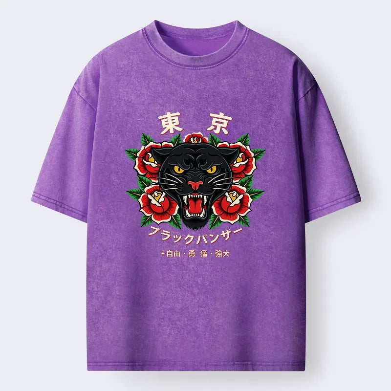 Kyoto-Lion Tokyo Black Panther Washed T-Shirt