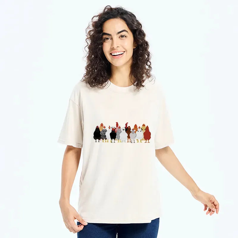 Kyoto-Lion Funny Chickens Washed T-Shirt