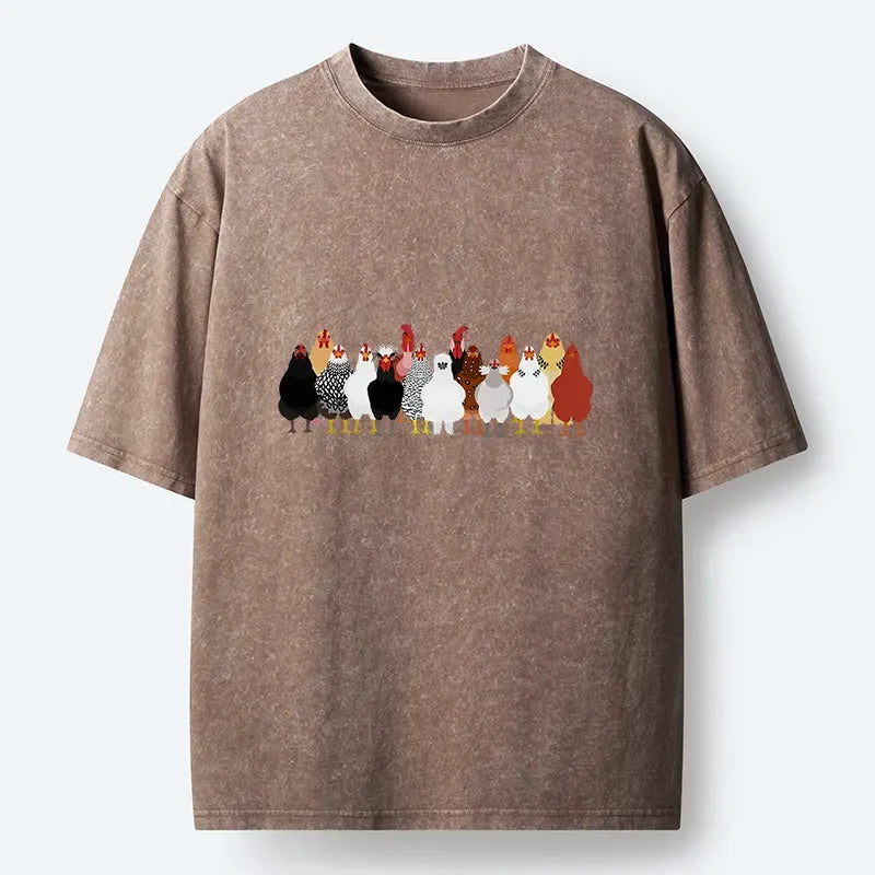 Kyoto-Lion Funny Chickens Washed T-Shirt