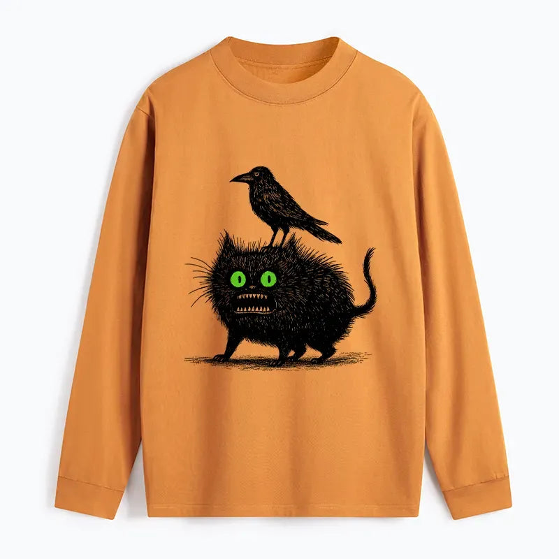 Crow and Black Cat T-Shirt for Summer Vacation