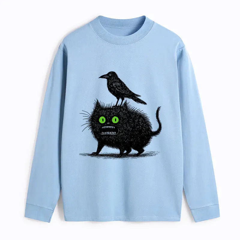 Japanese Crow and Black Cat Long Sleeve T-Shirt