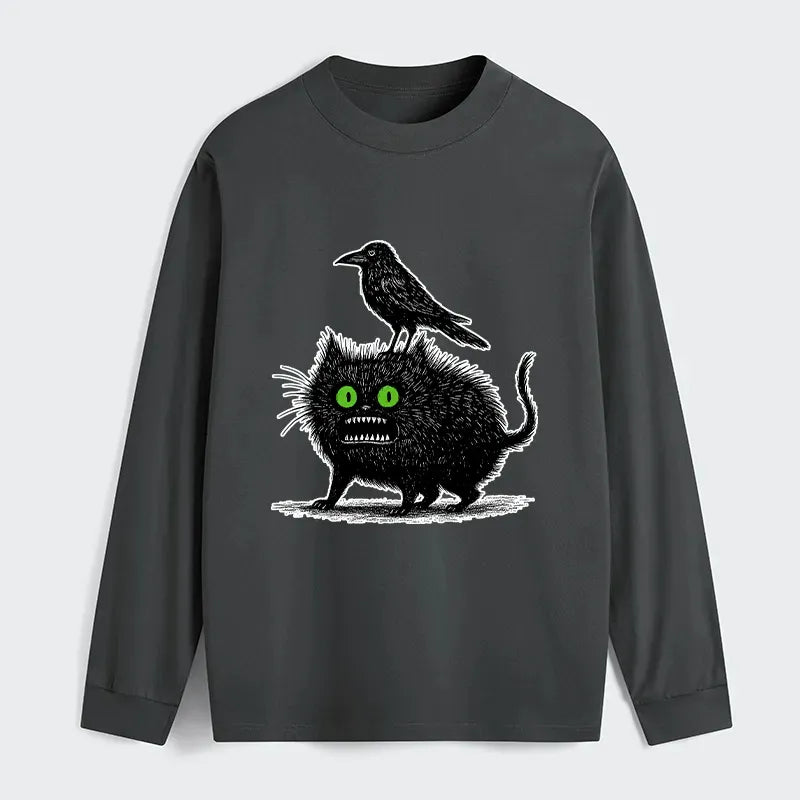 Kyoto-Lion Crow And Black Cat Long Sleeve T-Shirt
