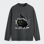 Kyoto-Lion Crow And Black Cat Long Sleeve T-Shirt