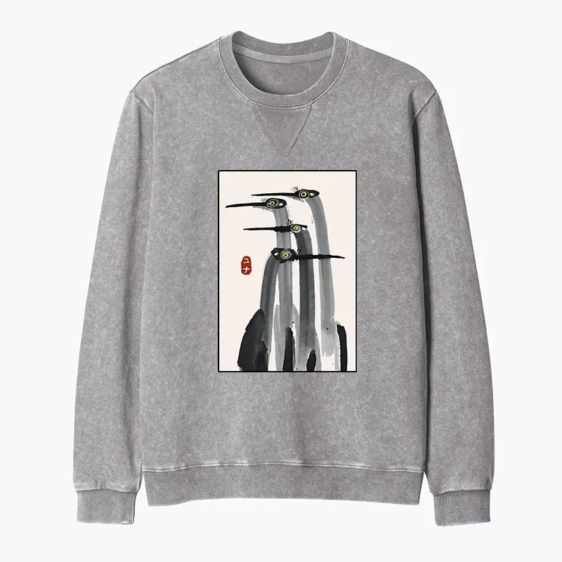 Kyoto-Lion Japanese Crane Poster Washed Terry Sweatshirt