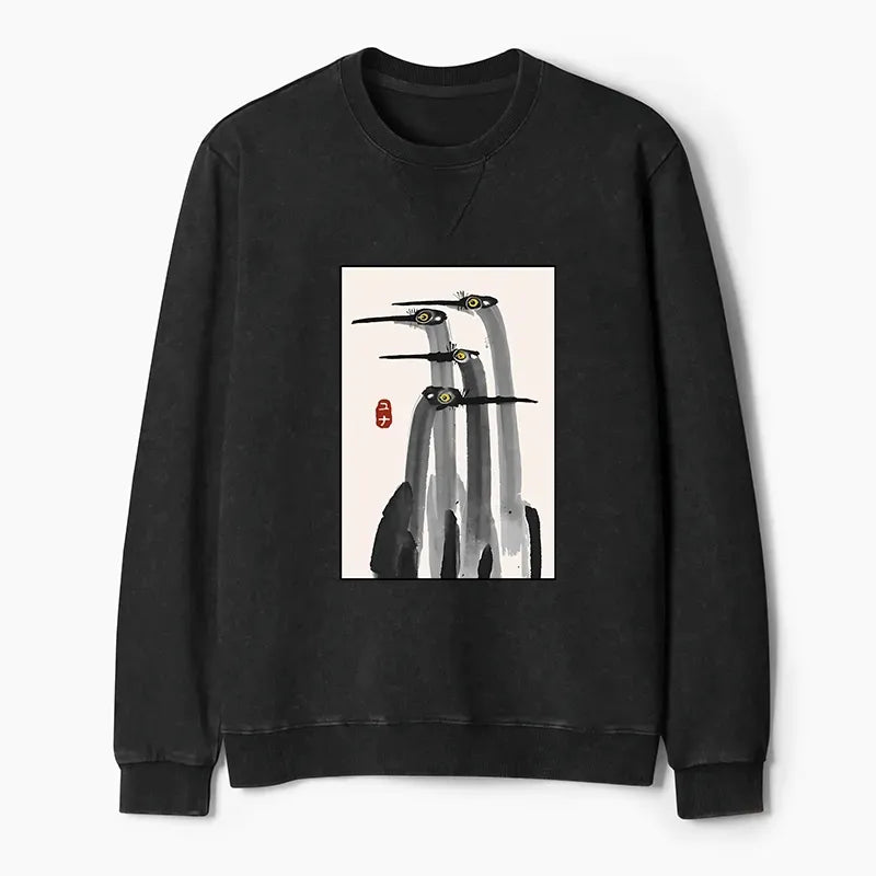 Kyoto-Lion Japanese Crane Poster Washed Terry Sweatshirt