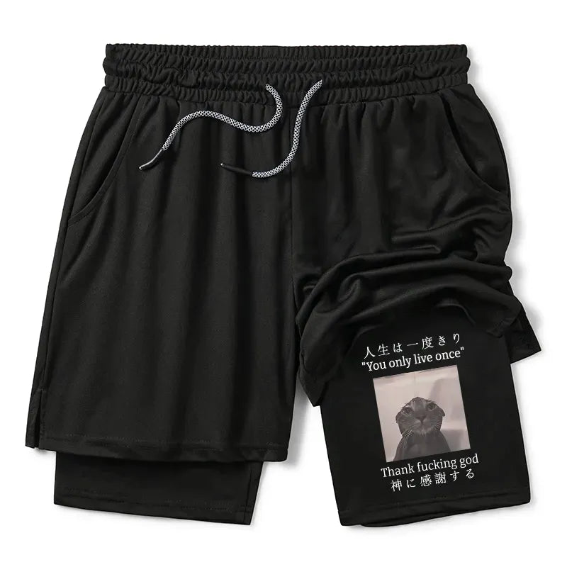 Kyoto-Lion Funny Melancholy Cat Training Shorts