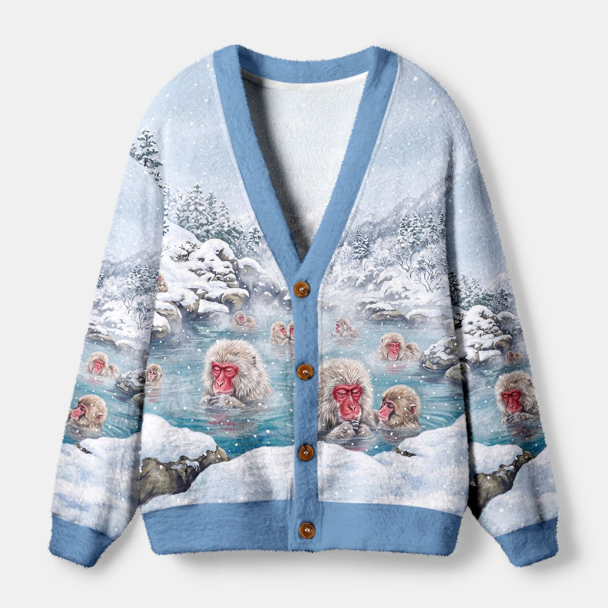 Kyoto-Lion Winter Snow Monkey Hot Spring Ugly Cardigan Sweater