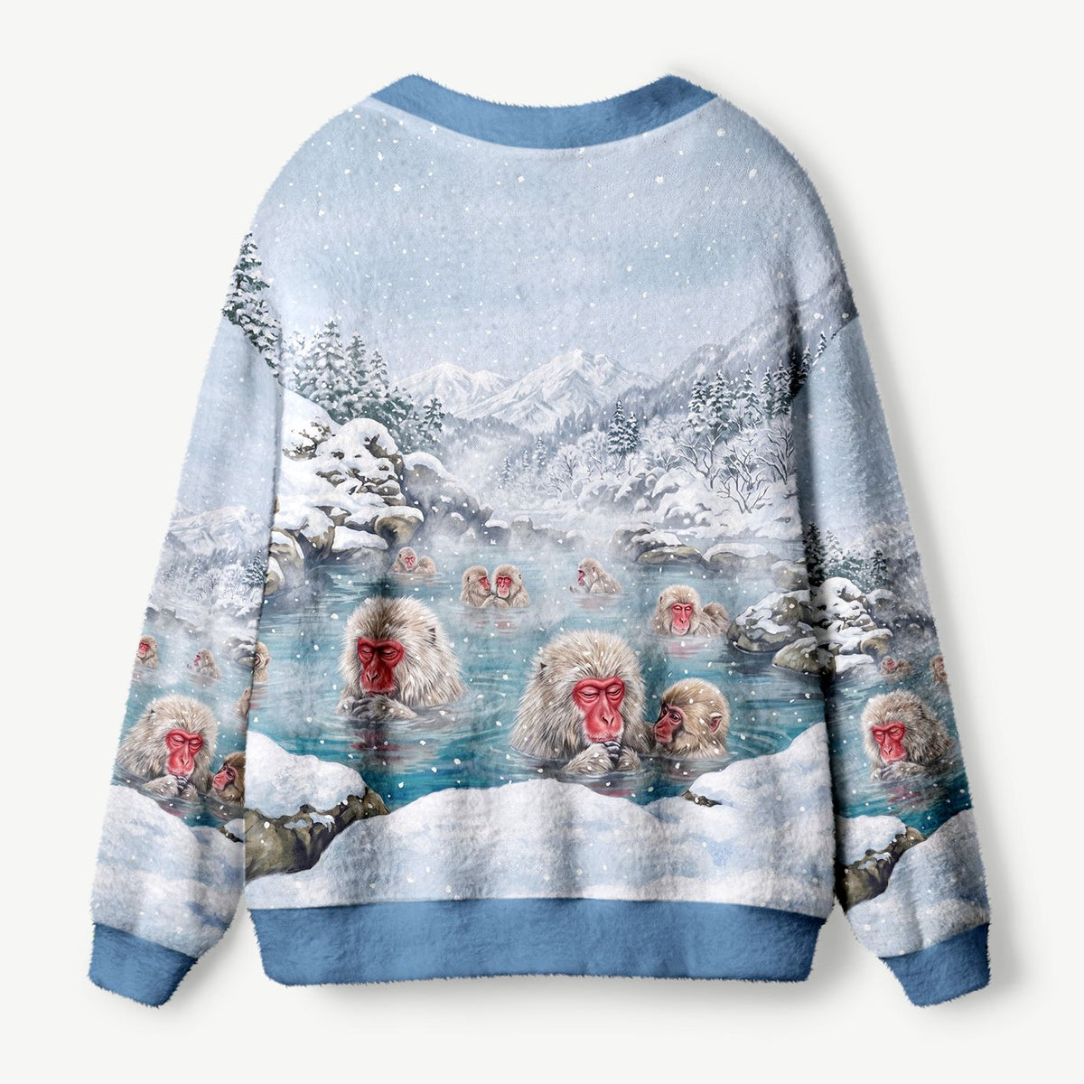 Kyoto-Lion Winter Snow Monkey Hot Spring Ugly Cardigan Sweater
