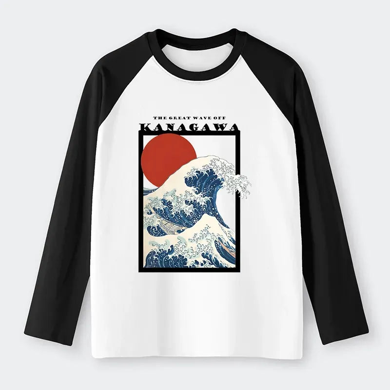 Japanese Minimalist Ukiyo-e Raglan Long Sleeve T-shirt
