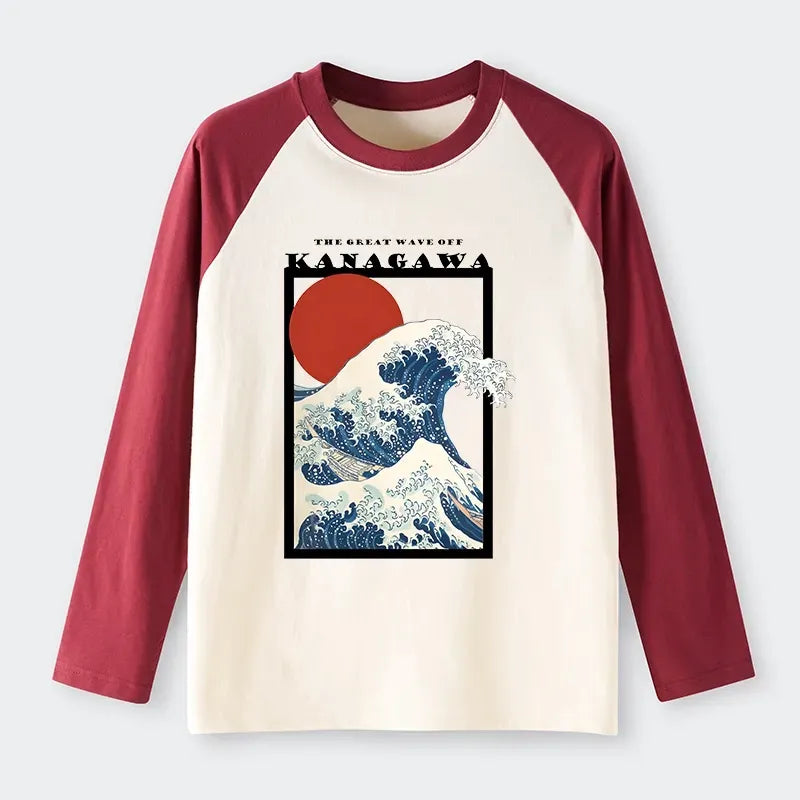 Japanese Minimalist Ukiyo-e Raglan Long Sleeve T-shirt