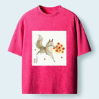 Kyoto-Lion Vintage Oriental Spirit Fox Print Washed T-Shirt