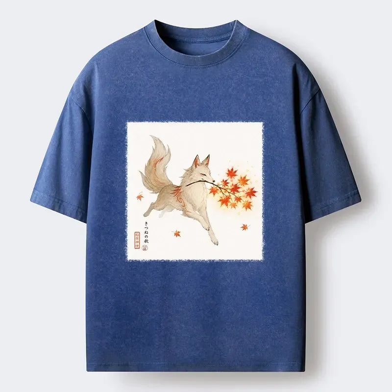 Oriental Fox Print Washed T-Shirt