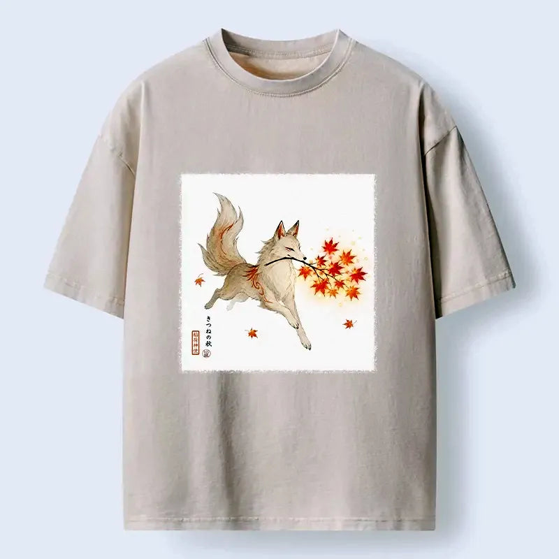 Oriental Fox Print Washed T-Shirt