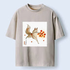 Oriental Fox Print Washed T-Shirt