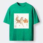 Kyoto-Lion Vintage Oriental Spirit Fox Print Washed T-Shirt