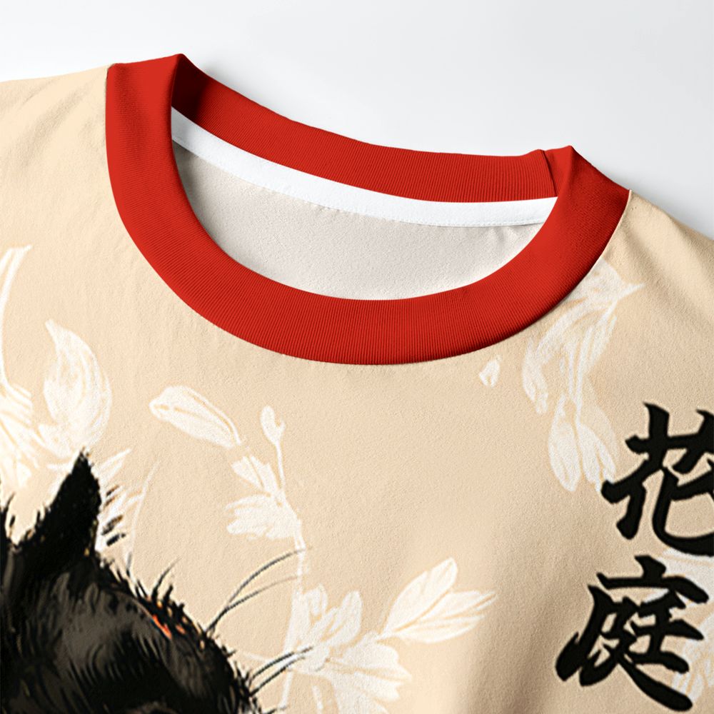Kyoto-Lion Cat Among Peonies Eco-Friendly Long Sleeve T-Shirt