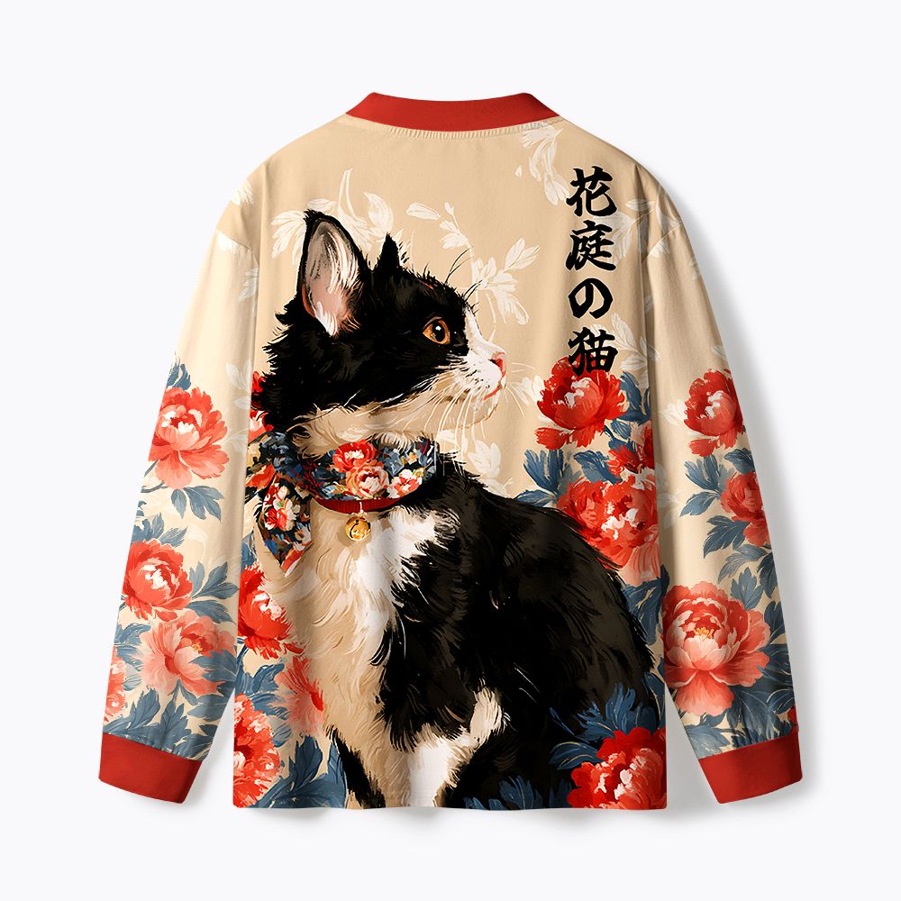 Kyoto-Lion Cat Among Peonies Eco-Friendly Long Sleeve T-Shirt