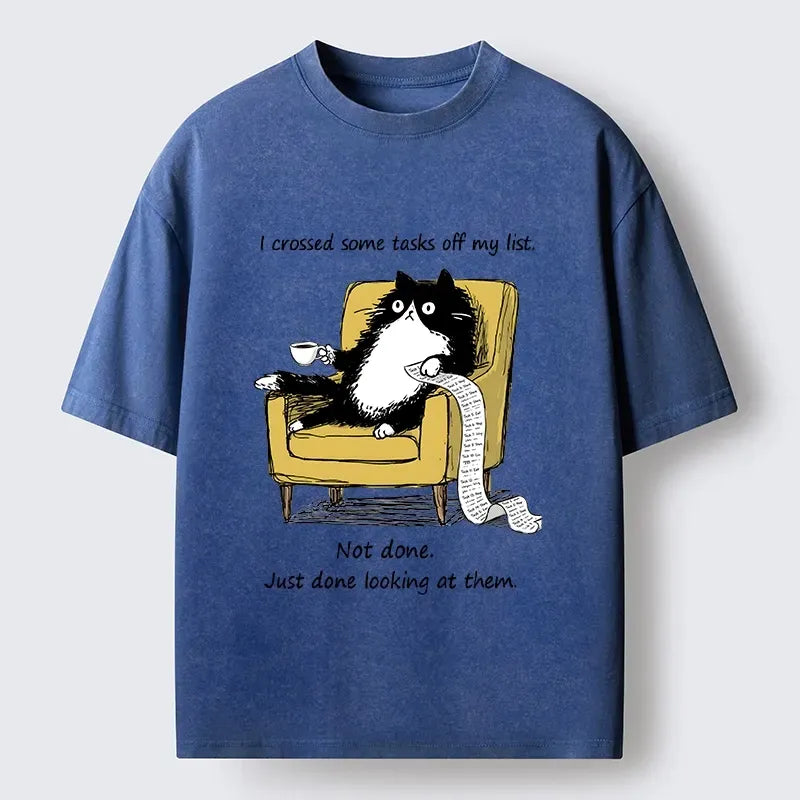 Kyoto-Lion Lazy Cat Task List Meme Washed T-Shirt