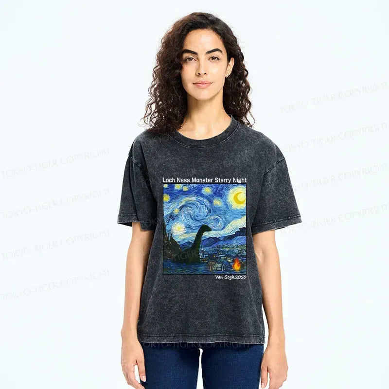 Kyoto-Lion Loch Ness Monster Under The Stars Washed T-Shirt