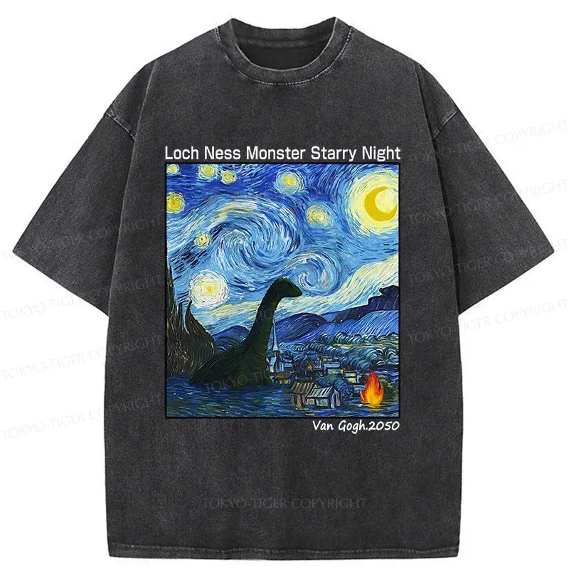 Kyoto-Lion Loch Ness Monster Under The Stars Washed T-Shirt