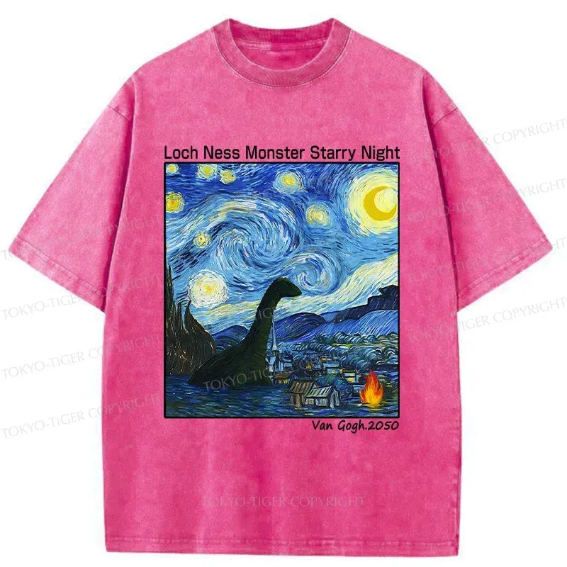 Kyoto-Lion Loch Ness Monster Under The Stars Washed T-Shirt