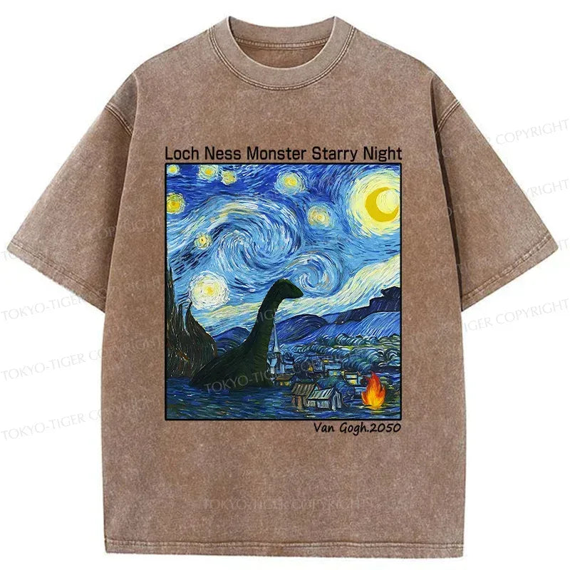 Kyoto-Lion Loch Ness Monster Under The Stars Washed T-Shirt