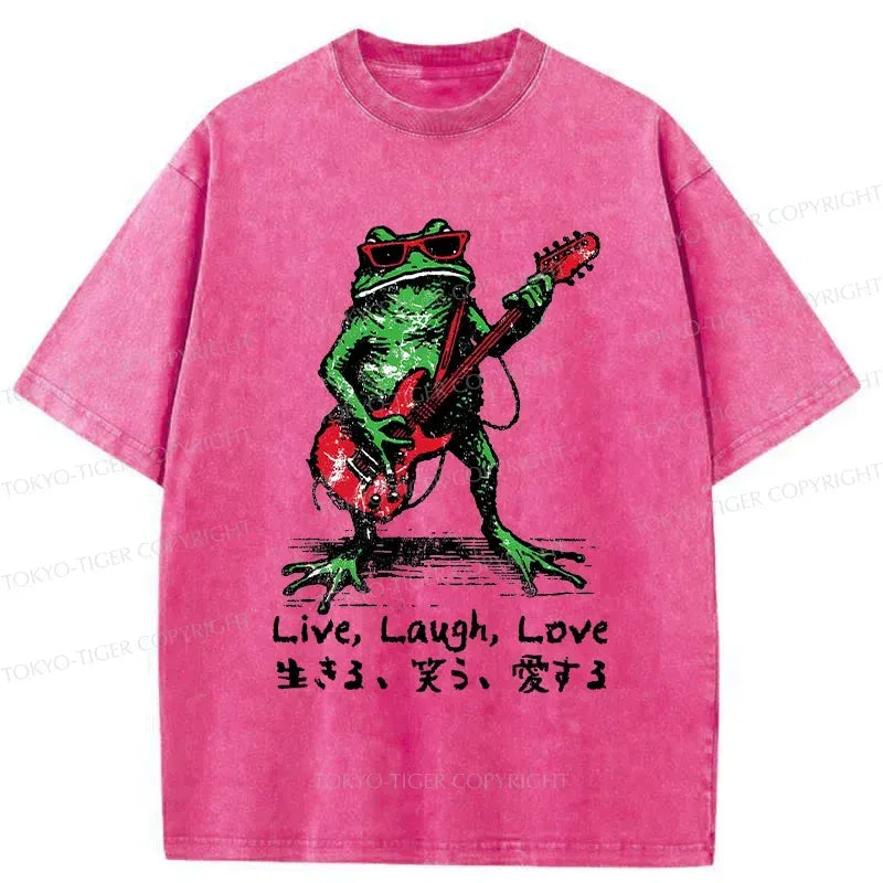 Kyoto-Lion Frog Playing Guitar Funny Washed T-Shirt