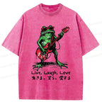Kyoto-Lion Frog Playing Guitar Funny Washed T-Shirt