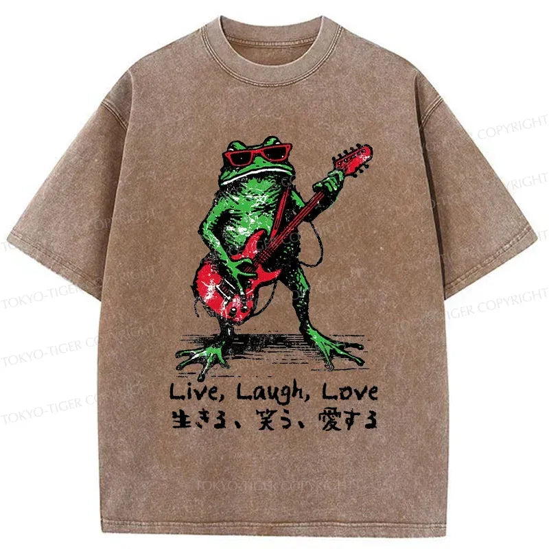 Kyoto-Lion Frog Playing Guitar Funny Washed T-Shirt