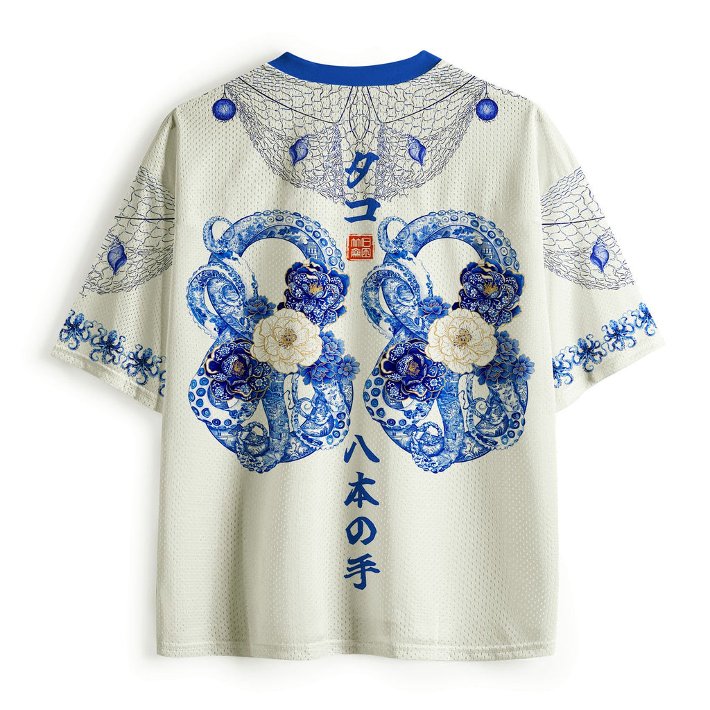 Kyoto-Lion Blue-And-White Porcelain Octopus Mesh Jersey