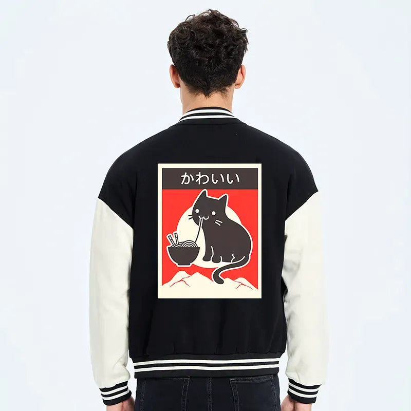 Embroidered cat jacket streetwear style