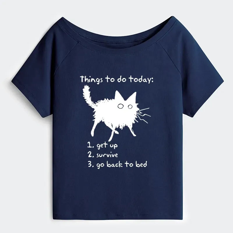 Funny Lazy Cat Meme Off Shoulder T-Shirt